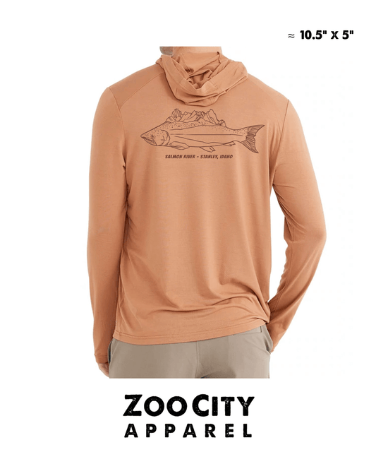 MEN'S  CUSTOM FREE FLY BAMBOO SHADE HOODY - SAWFISH STANLEY IDAHO - ART by ERIK EXETER
